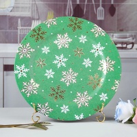 StarLuckINT Assiette de Présentation de Mariage en Plastique Vert de 13 Pouces, Personnalisée, Élégante, Motif Flocon de Neige, pour Réception de Noël