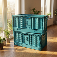 Caisse en plastique empilable robuste avec poignées, design ventilé et ajouré, caisse de rangement en plastique pliable