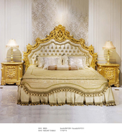 Ensemble de lit de luxe de style italien, style royal, avec garniture dorée, capitonné, en cuir de haute qualité, en bois français, personnalisé pour salon