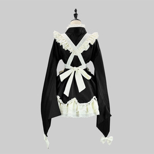 Japanese Style Lolita Maid Dress Black Polyester Women's Cosplay Costume With Wood Ear Edge And Ruffles - Product Image 4
