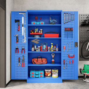 Heavy Load Metal <strong>Tool</strong> <strong>Cupboard</strong> With Inner Pegboard Adjustable Shelves For Workshop <strong>Tool</strong> Management - Product Image 3