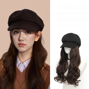 Extension <span class=keywords><strong>capelli</strong></span> corti <span class=keywords><strong>ricci</strong></span> e ondulati acconciatura Newsboy Cap berretto parrucca sintetica parrucca cappello da donna - Product Image 2