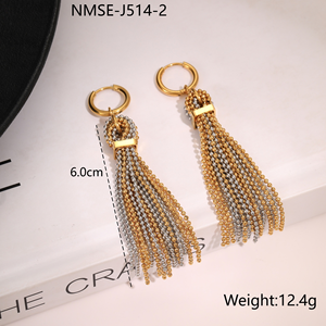 Boucles d'oreilles personnalisées en acier inoxydable avec pampille de perles rondes, style européen et américain exagéré et bicolore - Product Image 5