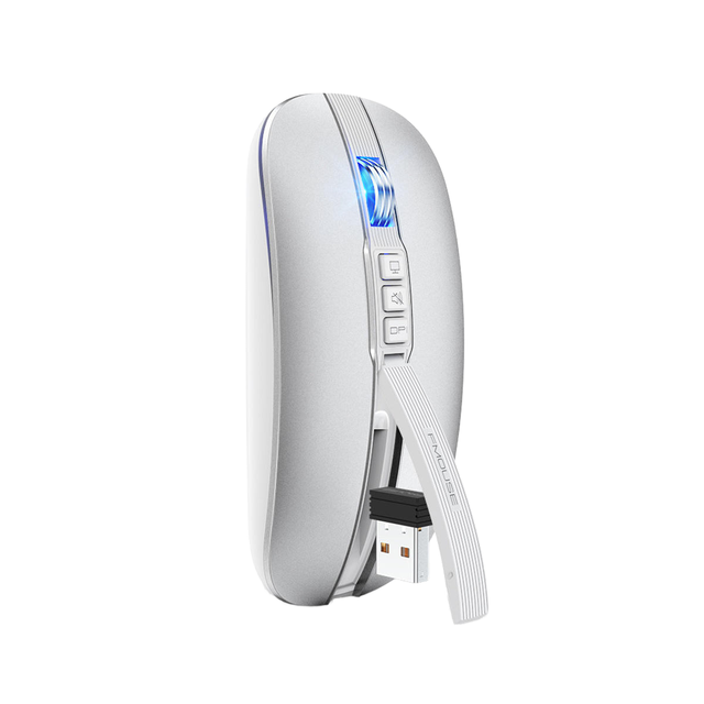 USB Rechargeable 2.4GHz Mini Wireless Gaming Mouse 2400 DPI Optical Tracking Mute BT5.1 White Color in Stock