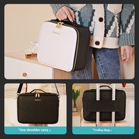 Sac de rangement de maquillage portable miroir lumineux grande capacité cloison détachable fermeture à glissière en matériau PU pour voyage