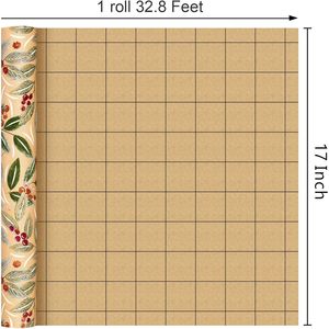 Kraft Christmas Wrapping <b>Paper</b> <b>Roll</b> 17 In X 33 Ft Vintage Watercolor Pattern For Holiday Gift <b>Wrap</b> - Product Image 3