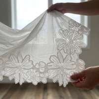 Dentelle brodée plate florale à grandes feuilles unilatérale, respirante, tricotée, style rustique, pour robe de mariée Qipao, faite à la main, blanc pur