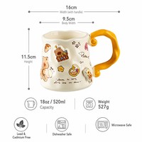 Tasse à café en céramique 3D de 18 oz avec poignée torsadée irrégulière, tasse à lait en porcelaine gaufrée motif dessin animé, coffret cadeau, tasses pour couple