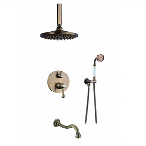 Rubinetto Doccia Stile Antico con Acqua Calda e Fredda, Set Doccia a Incasso a Parete Interamente in Rame con Doccia Preinstallata Nascosta - Product Image 6