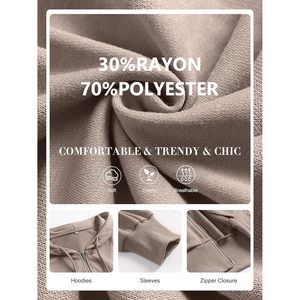 FOXA Sweat à capuche court zippé pour femme, épaules tombantes, décontracté, confortable, respirant, en mélange de coton tricoté, tenue de mode automne - Product Image 6