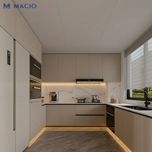 Armoires <span class=keywords><strong>de</strong></span> cuisine modernes MACIO, brun foncé, en forme <span class=keywords><strong>de</strong></span> U, ensemble d'armoires <span class=keywords><strong>de</strong></span> cuisine modulaires pour appartement, solutions <span class=keywords><strong>de</strong></span> design d'intérieur - Product Image 2