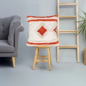 Funda de Cojín Bordada a Mano Estilo Boho en Color Marfil y Naranja con Borde Cuadrado para Decoración del Hogar - Product Image 1