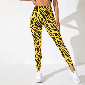 Calça esportiva com estampa de leopardo de secagem rápida, leggings de ioga com cintura alta e elástico ativo personalizado, sexy e sexy, de alta elasticidade