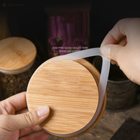 Bocal de Rangement Scellé de Cuisine en Verre Borosilicate avec Couvercle en Bambou, Pot à Bonbons Transparent en Verre, Contenant à Thé