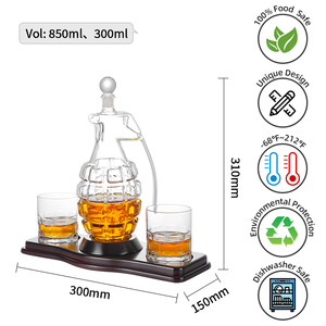 Decantador de Vidrio de Alta Calidad con 2 Vasos, Soporte de Madera, Estilo Clásico, Botella de Vino o Whisky, Regalos Empresariales - Product Image 3