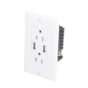 15A 125V USA wall mount outlet with two TR electrical receptacles smart 5V 2.1A 4A dual USB socket outlet charger