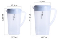 Bouilloire en plastique 1,3 L 2,2 L 3L Pichet à eau transparent bon marché pour jus et thé glacé Ensemble de pichet à eau en plastique pour boisson avec couvercle