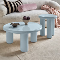 Ensemble de table basse et console laquées multicolores à finition brillante, meubles contemporains à bords incurvés