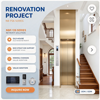 Ascenseur résidentiel moderne sans machine ni engrenage à traction pour villa, capacité 2-4 personnes, usage domestique
