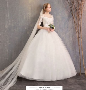 Vestido de Novia Elegante con Cuello Redondo y Manga Media de Encaje, Moda 2026 - Product Image 5