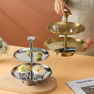 Plateau à fruits, bonbons, collations, thé, gâteaux en acier inoxydable plaqué or poli à deux étages pour le comptoir, le salon, l'hôtel - Product Image 4