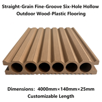 Plancher composite extérieur étanche 140mmx25mm à 6 cavités, grain droit, rainures fines, longueur personnalisée 4000mm