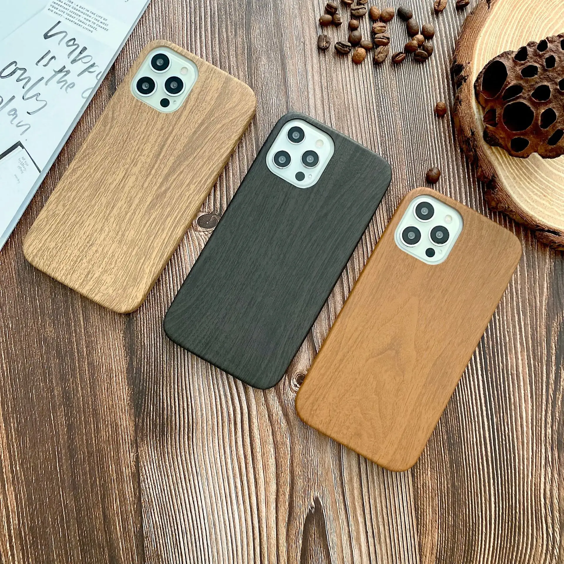 New Style TPU Wood Grain Design Case for iPhone 12 Pro Max 13 X XR XS 11 8 7 6S Mini Cover