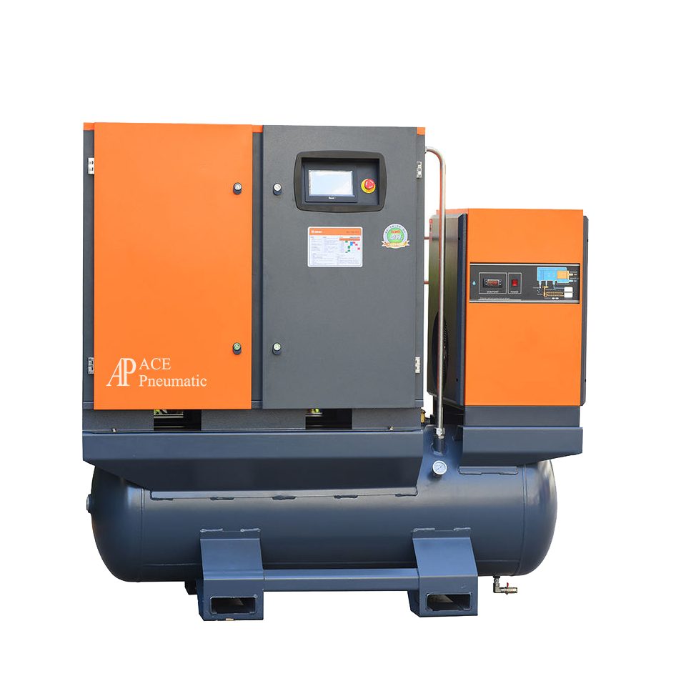 Ace China Stille Roterende Permanente Magneetmotor 37kw 8/10bar Stille Compressor Met Luchttank En Droger