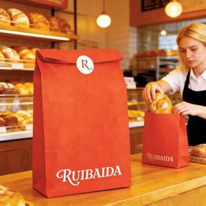 Sacs en papier alimentaire recyclables et résistants à la graisse, personnalisables avec logo imprimé, en papier kraft blanc ou brun, avec autocollant, pour boulangerie, confiserie et biscuits. - Product Image 5