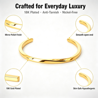 Bracelet manchette ouverte minimaliste doré en acier inoxydable plaqué or 18 carats, élégant bijou de poignet, vente en gros, OEM, accessoires personnalisés pour femmes
