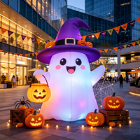 Décoration Gonflable Lumineuse LED Fantôme d'Halloween Orange Résistante au Soleil et à l'Eau en Tissu Oxford pour Jardin Extérieur et Fêtes