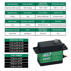 Servo numérique métallique PTK 8840 40 kg à couple élevé pour véhicules RC, servo de drone à aile fixe haute vitesse, étanche - Product Image 2