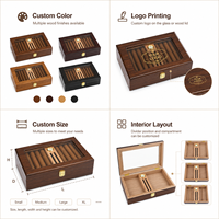 Boîte à cigares en bois personnalisée en gros avec couvercle en verre, hygromètre, doublure en cèdre, verrouillable, emballage cadeau de luxe pour le stockage des cigares