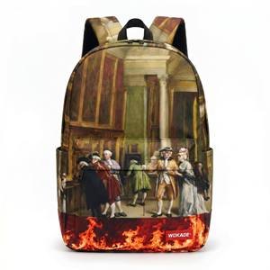 Sac à dos scolaire unisexe WOKADE vintage classique avec impression <span class=keywords><strong>de</strong></span> peinture à l'huile, grande capacité, fermeture éclair, logo personnalisé, pour étudiants - Product Image 2
