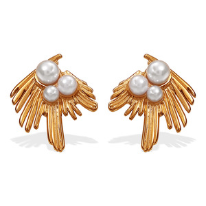 Pendientes de Aro con Alas, Chapados en Oro de 18K, Acero Inoxidable, Perla Blanca, para Uso Diario - Product Image 5