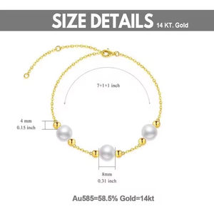 Yfn Thiết Kế Đồ Trang Sức 7 + 2 Inch 14K Rắn Dây Chuyền Vàng 4Mm Hạt Vàng 8Mm Ngọc Trai Nước Ngọt Chuỗi Vòng Đeo Tay - Product Image 2