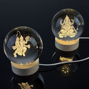 Groothandel op maat gemaakte 3D lasergegraveerde kristallen bol Hindoe Ganesh God religieus nachtlampje glazen bol - Product Image 2