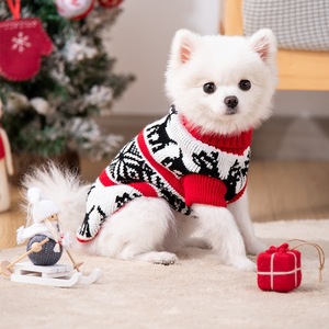 Pull en tricot pour animaux de compagnie de Noël, flocon de neige rouge, renne, col roulé sans manches, vêtements chauds de Noël pour petits chiens et chats, jacquard personnalisé - Product Image 3