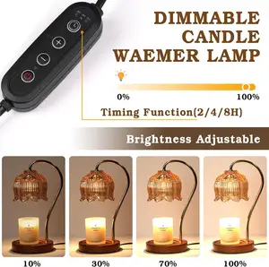 Lâmpada aquecedora de velas com 2 lâmpadas e temporizador, dimmer de cera para velas pequenas e grandes, base retrô de madeira