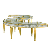 Table de salle à manger demi-lune en acier inoxydable Royal Modern Hotel avec plateau en verre trempé pour événements de mariage