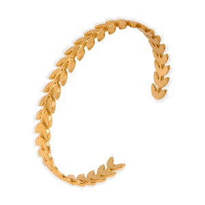 Fashion Fine Jewelry 18k <b>Gold</b> Plated Stainless Steel Non Tarnish <b>Adjustable</b> Leaves Bangles <b>Bracelet</b> - Product Image 1