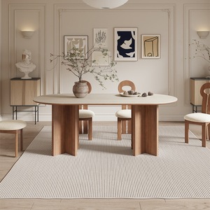 Oval <b>Solid</b> <b>Wood</b> Dining <b>Table</b> With Cross-shaped Base Stable Design For Dining Room - Product Image 3