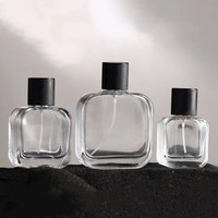 Botol parfum kaca wanita, botol parfum mewah 50ml 30ml 100ml datar persegi dengan topi semprot mudah terbuka kemasan mobil Mini bagus