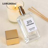Flacon de parfum en verre transparent de luxe, design personnalisé, carré, premium, 30 ml, 50 ml, 100 ml, flacon de parfum vide avec bouchon doré