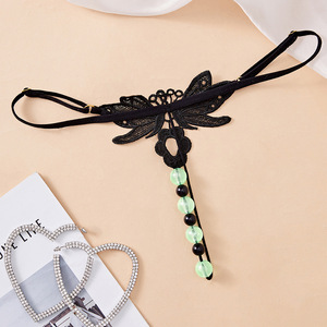 Tanga Sexy Ding Zhi Mei con Encaje Negro y Diseño de Mariposa, Cuentas Brillantes en la Oscuridad, Accesorios Íntimos para Mujer - Product Image 2