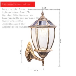 Lampe murale solaire en aluminium moulé sous pression, cylindre incurvé, bronze, lumière LED extérieure, IP65, étanche, éclairage de parc, de cour, de jardin, 24 cm X - Product Image 1