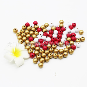 Wood Beads Round Red White Gold Loose Bulk For <b>Necklace</b> Making - Product Image 2