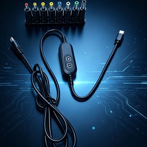 Cable de voltaje ajustable tipo C a CC, 5, 12, 20V, para enrutador, módem óptico, portátil, carga rápida con 8 adaptadores - Product Image 4