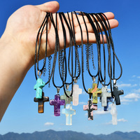 Collier pendentif en cuir naturel en forme de croix en pierre d'oeil de tigre et de turquoise pour femmes et hommes