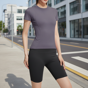 Camiseta de Yoga de Manga Corta para Mujer, Sólida, Delgada, de Secado Rápido, Transpirable, Cintura Elástica, Cintura Alta, Traje Deportivo para Correr y Hacer Ejercicio - Product Image 2